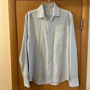 &Collar Men’s Slim Gingham Lightweight Button Down Shirt Blue White Size Medium